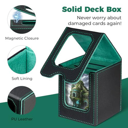 Fabmaker Card Deck Box Compatible with MTG, Display Card Storage Box | Holds 100 Double-Sleeved Cards, Trading Card Deck Case Compatible with Magic the Gathering with PU Leather &Magnetic Closure - color: Beige