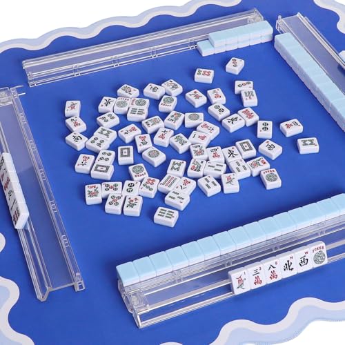 TIASUSAN Dark Blue Mahjong Mat (31.5” x 31.5”) with Black Carrying Bag, Anti-Slip, Noise-Reducing Mahjong Mat for Table, Board Games and Card Games - color: Dark Blue