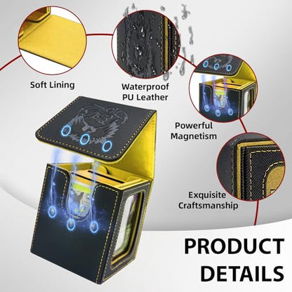 MTG Deck Box with Commander Display,Magnetic Card Storage Box Fits 100 Double Sleeved Cards,with 2 Dividers And 1 Mini Snap Card Holder Black/Yellow - color: Black/Yellow