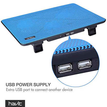 Havit HV-F2056 15.6-17 Inch Laptop Cooler Cooling Pad - Slim Portable USB Powered (3 Fans) (Blue) - color: blue