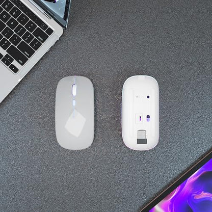 AIKOKOK Wireless Bluetooth Mouse, Rechargeable Dual Mode Mouse, Silver | BT 5.2 & 2.4G USB Receiver,3 Adjustable DPI,LED Lights,Slim,Silent,Portable Computer Mouse for Laptop,PC,MacBook,iPad,Tablet - color: Silver
