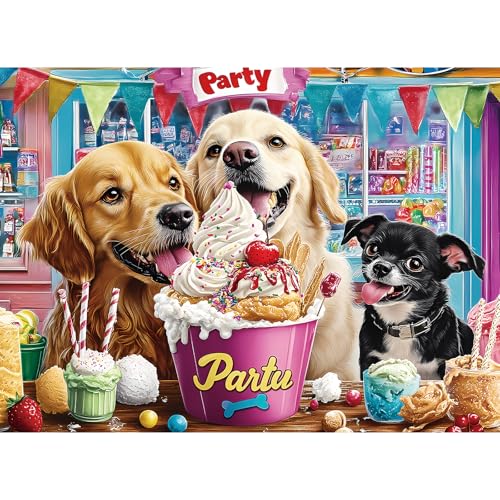 300 Pieces Puzzles for Adults | Dog Birthday Party Jigsaw Puzzles 300 Piece for Children Adults Seniors | Sturdy,Safe | Engaging & Educational Toys Great Gift for Boys Girls 20.5 x 15 in - style: IceCream