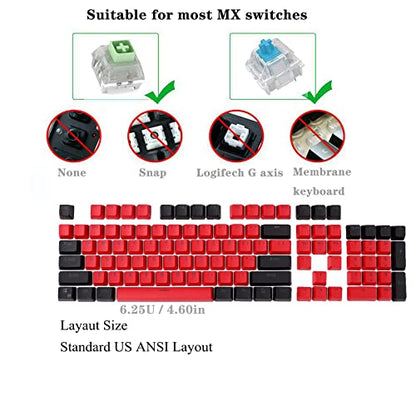 (keycap only) PBT keycap, 104-key Customization, 60% Backlight with Key Puller OEM Configuration American Layout, Suitable for 61/87/104 Mechanical Keyboard (Red+Black) - color: Red+Black