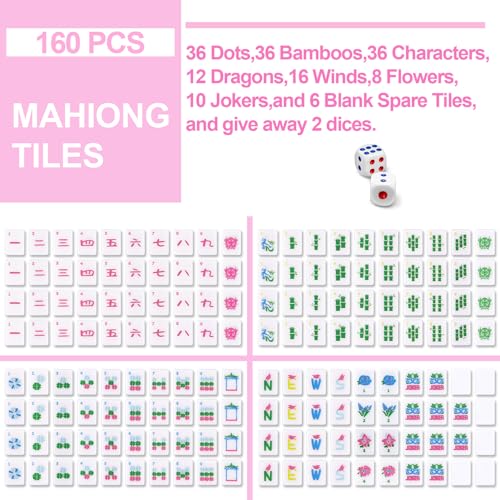 Soulchen Kaleidoscope Mahjong Tile Set 160 Mahjong Tiles 1.2'' Pink American Mahjongs Tile Set with Mahjongs Bag (Bamboo) - style: Bamboo