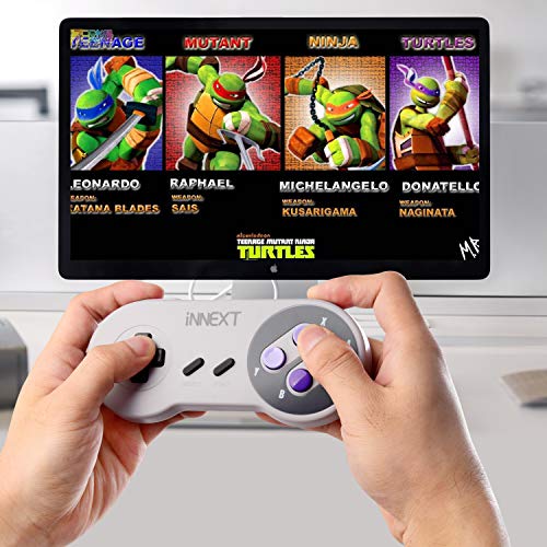 2 Pack Wireless USB SNES Controller for Windows PC, macOS (Purple/Gray) | (Rechargeable), (Plug and Play), (Ultra-Low Latency 2.4GHz USB Receiver), Compatible with Snes9X, OpenEmu Emulators, Linux - color: Gray/Purple