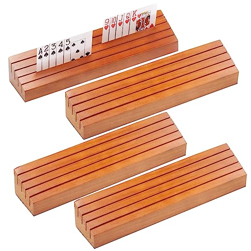GSE Wooden Playing Card Holders Tray Racks Organizer Set, 14-Inch, 4-Pack | Hand Free Playing Card Trays, Non-Slip Base, For Bridge, Canasta, Hand & Foot, Rummy, UNO Card Games, For Seniors Adults - style: 14-Inch,4-Pack