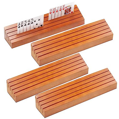 GSE Wooden Playing Card Holders Tray Racks Organizer Set, 14-Inch, 4-Pack | Hand Free Playing Card Trays, Non-Slip Base, For Bridge, Canasta, Hand & Foot, Rummy, UNO Card Games, For Seniors Adults - style: 14-Inch,4-Pack