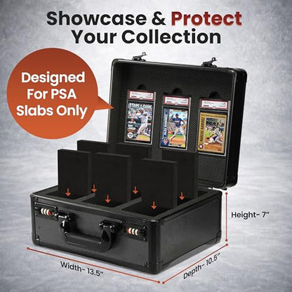 Graded Card Case – PSA Display Lid, 3 Row Card Storage Box with 6 Foam Inserts & Combination Lock – Fits PSA, SGC, GMA, HGA, CSG Slabs, Top Loaders & Loose Cards