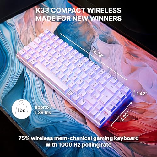 K33 Compact Wireless, 75% Mem-chanical Gaming Keyboard, Multi Device, Bluetooth, 2.4 GHz & Wired Mode, RGB-Lighting, IP54 Dust & Splash-Resistant (White) - color: White