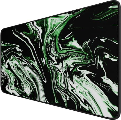 Large Extended Mouse Pad with Stitched Edges, Durable Non-Slip Natural Rubber Base, Waterproof Computer Keyboard Pad Mat for Esports Pros/Gamer/Desktop/Office/Home - Marble Green - color: Marble Green, size: 31.5L x 15.6W inches