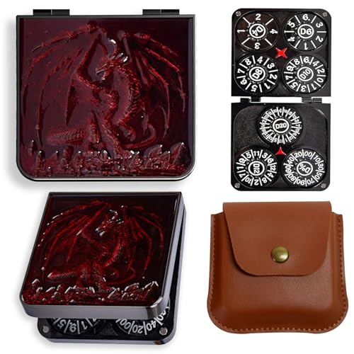 Metal DND Dice Set 7-in-1 Spinner with Dragon Case - Red | Foldable polyhedral dice, for Dungeons & Dragons RPG games, Premium metal spinner,3D dragon, storage case included - color: Red