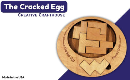 Creative Crafthouse Cracked Egg Wood Brain Teaser Puzzle for Adults | Fit all 6 wood pieces into the egg-shaped opening. A level 8 of 10 Stewart Coffin dissection puzzle, made in the USA. - style: Cracked Egg
