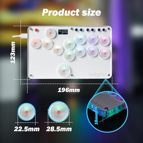 BITFUNX Duelpad Leverless Controller Arcade Stick, Zen16 Arcade Controller for PC/PS3/PS4/PS5/Switch/Steam, All-Button Arcade Fight Stick with SOCD/TURBO/Custom RGB/Hot-Swap/Low-Profile Switch (Mini) - size: Mini