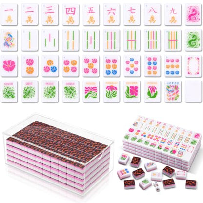 Soulchen 160 Tortoise Kaleidoscope American Mahjong Tile Set with Acrylic Storage Box & Dice 1.2" 3D Engraved Tiles for Adults Friends Family Game Night Mahjong Travel Size Chinese Game Gifts - style: Tortoiseshell