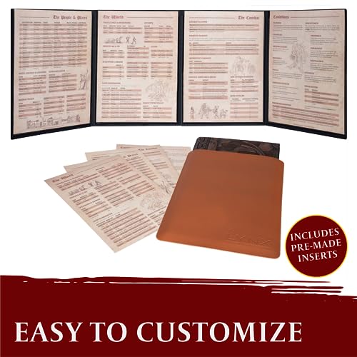 DND DM Screen 5e - D&D Dungeon Master Screen 3D Faux Leather with Customizable Inserts - Dungeons & Dragons GM / Game Master Accessories Gift for Man or Woman. Hide Dice Rolls, Maps & Books (Bronze). - color: Bronze