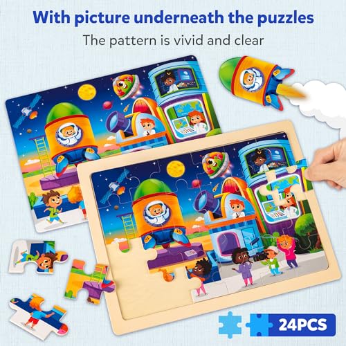 SYNARRY Large Space Planets Solar System Wooden Puzzles for Kids Gift Box(12.2 * 9.4 in), Puzzles for Toddlers 3-5, Puzzles for Kids Ages 4-6, Wood Toys Gifts for 3 4 5 Year Old Boy Girl