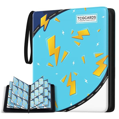 Card Binder for Pokemon Cards, 9 Pocket Trading Card Binder Holds 900 Cards with 50 Removable Sleeves, 3 Ring Zipper Card Holder Album Book Case for TCG, MTG, Sports Cards Collection, Boys Girls - color: Blue