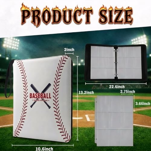 Trading Card Binder 9 Pocket, White Baseball Card Binder Holds 900 Cards with 50 Removable Sleeves, Waterproof PU Leather with Zipper Card Collector Album Book Compatible with TCG Cards - color: White Baseball