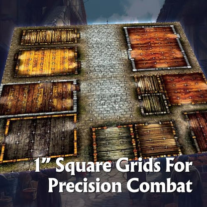 Arcknight The Cobblestone City Roleplaying Battlemaps; 16 Modular RPG Maps in 8 Double-Sided Pages, 1" Square Grid, Modular & Versatile Design for Tabletop Gaming - for Dungeons & Dragons, Pathfinder - style: Cobblestone City