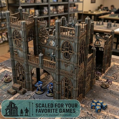 Gothic Sector Terrain Set: 28mm Scale Buildings & Scatter Terrain for 2000-Point Competitive 40k Games (Tall Church) - style: Tall Church