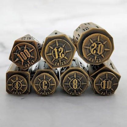 2025 Metal Polyhedral Bullet for DND Dice Set, 7Pcs Metallic D&D Dice with Gift Case for Dungeons and Dragon Game, RPG Role Playing Table Game Gifts (Black-Gold) - color: Black-gold