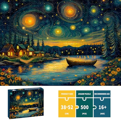 Puzzles for Adults 500 Pieces, Starry Night Jigsaw Puzzles - Starry Enchanted Forest, Impossible Landscape Puzzle for Seniors Families,20.47x14.96 inches, 1:1 Poster, Letter on The Back - style: Starry Enchanted Forest