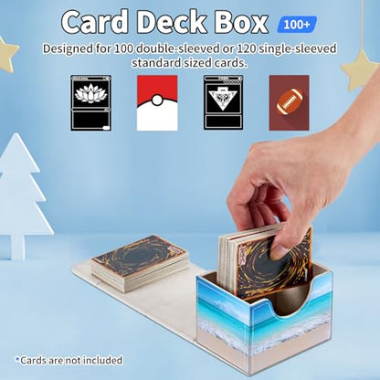 for MTG Commander Deck Box,Card Deck Box for Trading Yugioh MTG,Fits 100 Double Sleeved Cards,PU Leather Strong Magnet Case for Magic Commander TCG CCG,Blue Beach - color: Blue Beach