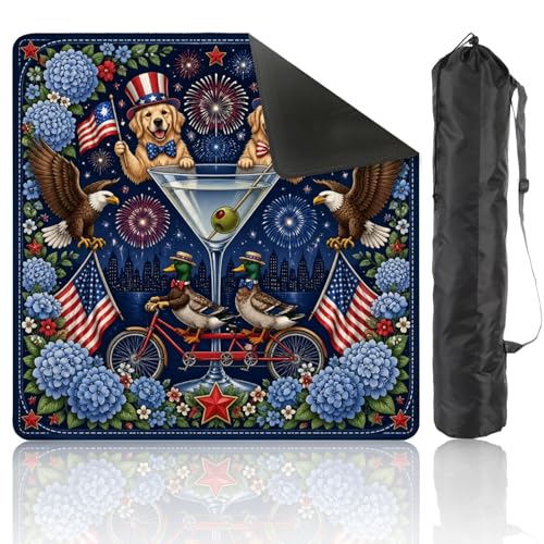 Mahjong Mat with Carrying Bag 31.5" x 31.5" Non-Slip Noise Reduction Patriotic Dogs Ducks Fireworks American Table Mat for Mahjong Board Game Tile Games Independence Day Decorations - color: Color5