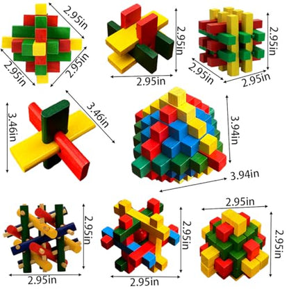 18 Pack Large Wooden Brain Teaser Puzzles Wooden Burr Puzzles Brain Teaser Puzzle with Gift Packing Box Magic Puzzle Games Toys Stocking Stuffers Party Favors for Kids and Adults (Colorful Wood) - style: Colorful Wood