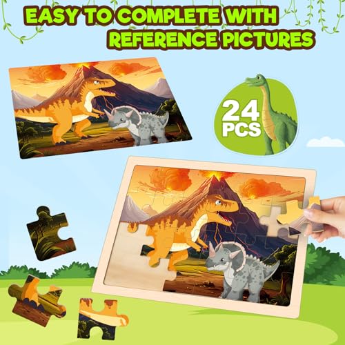 Wooden Puzzles Dinosaur Toys for Kids Ages 3-5, 4 Packs Jigsaw Dino Puzzles for Kids Ages 4-6, Educational Boards Game Gifts for 3 4 5 6 Boys Girls - style: Dinosaur