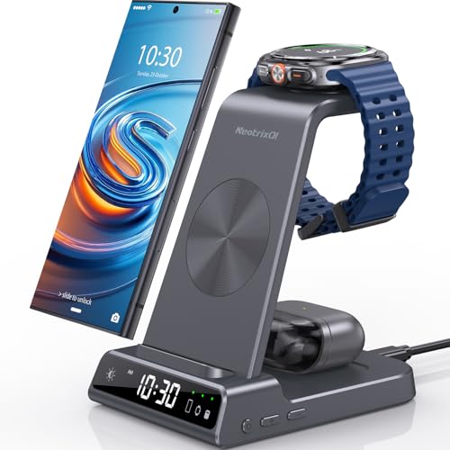Wireless Charger for Samsung, Android Charger for Samsung Galaxy S25 Ultra | Charging Station for Samsung Phones, Galaxy Watch, Galaxy Buds. (Not for Apple Watch; Nightstand Charger, Adapter Included) - color: Grey