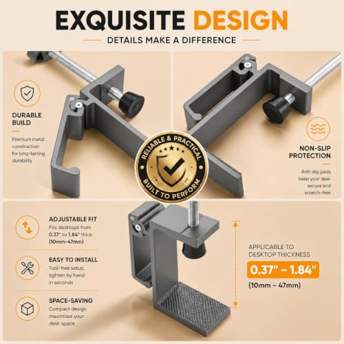 JAKO Aluminum Alloy Headphone Stand for Desk, Foldable Headphone Holder - Headset Stand Hook Mount, PC Gaming Headset Holder Under Desk Clamp for Office, Computer, Student Class Table, Handmade Table - color: Grey