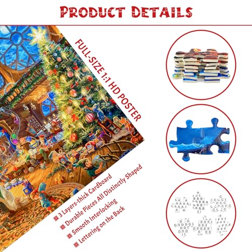 1000 Piece Puzzle for Adults - Christmas Cabin Christmas Puzzle, Letters on Back, Santa Claus Christmas Vacation Jigsaw Puzzles, Challenging Puzzles for Teens Seniors - 27.6 x 19.7 inches - color: Christmas Cabin