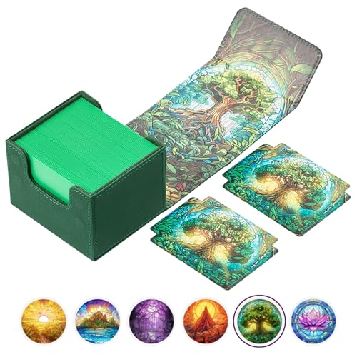Arcane Fortress MTG Deck Box – Commander Deck Box for 120 Sleeved Cards with Art Interior – Leather Dividers, Nano-Fiber Exterior, Magnetic Closure – Perfect for Magic: The Gathering, TCG - Green - color: Mythical Forest, style: Standard