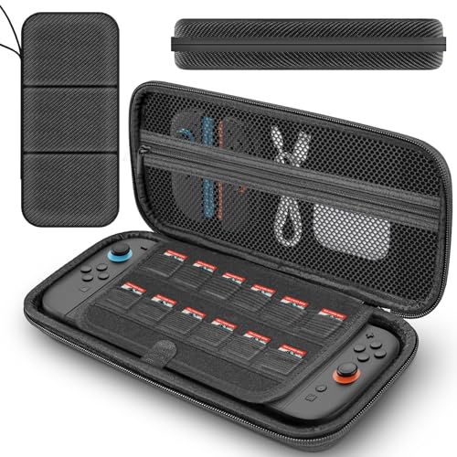 QuoLumPIA Carrying Case for 7.9-inch Nintendo Switch 2(2025),Hard Shell/Compact yet Spacious,12 Game Cartridge Slots/Flocked Lining,Portable Travel Storage Bag,Waterproof/Dustproof/Anti-scratch,Black - color: Black, size: Fit
