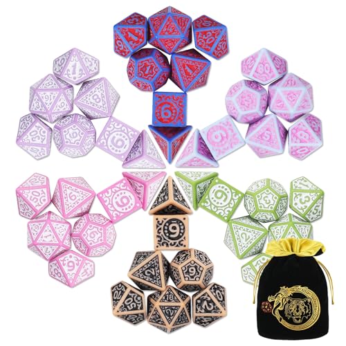 CiaraQ Polyhedral Dice Set - DND Role Playing Dice | Acrylic RPG Dice for Dungeons and Dragons MTG Table Games, Multi-Color, 42pcs - color: Red/Pink/Black/Green/Purple