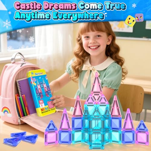 Soyee Mini Magnetic Tiles Kids Toys Travel Essential Games Magnet Building Blocks STEM Sensory Educational Toys for 3 4 5 6 7 8+ Year Old Boys Girls Christmas Birthday Gifts - size: Blue Travel Set