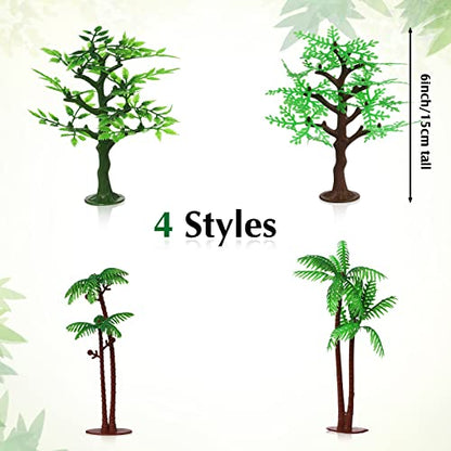 Janinka 24 Pcs Mini Toy Jungle Trees Plastic Model Coconut Trees Figurines with Base Cake Decoration Rainforest Diorama Supplies Scenery Architecture for Craft, Building, Scenery Landscape, 4 Styles