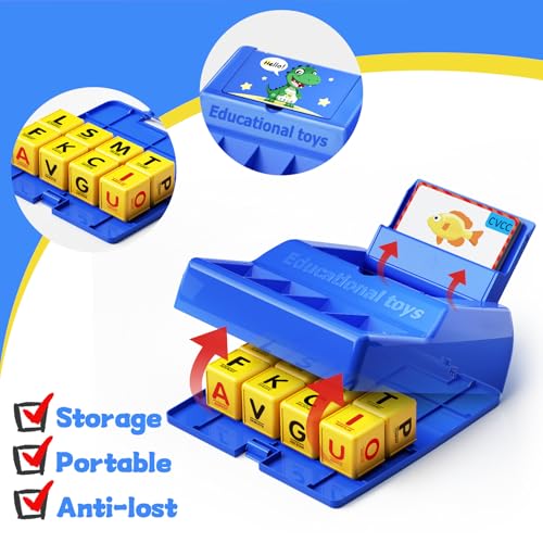 Montessori Matching Letter Game for Kids Ages 3-8 | Educational Learning Spelling Toys with Storage Function | Christmas Birthday Gifts for 3 4 5 6 Year Old Boys & Girls | Larger Blue (50% Bigger) - style: Big Size-Blue