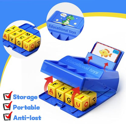 Montessori Matching Letter Game for Kids Ages 3-8 | Educational Learning Spelling Toys with Storage Function | Christmas Birthday Gifts for 3 4 5 6 Year Old Boys & Girls | Larger Blue (50% Bigger) - style: Big Size-Blue