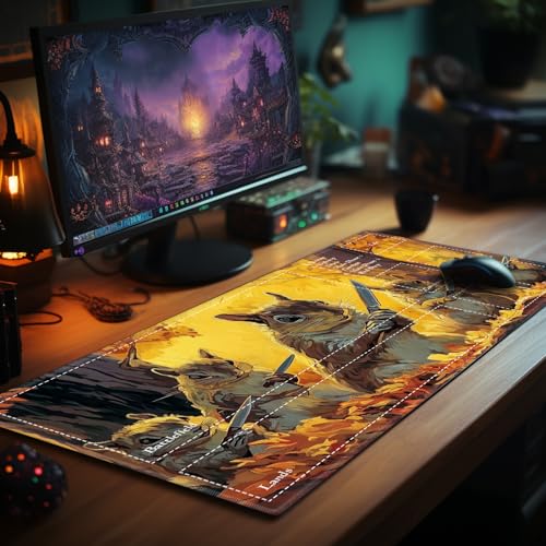 Autumn Squirrel Squad MTG Playmat, EDGFRTOIO Cute Fantasy TCG Mat with Game Zones, Tabletop Magic Play Mats 24"x14" Non-Slip Rubber Base for Trading Card Games Battles - color: Autumn Squirrel Squad, size: 24"X14" With Zones