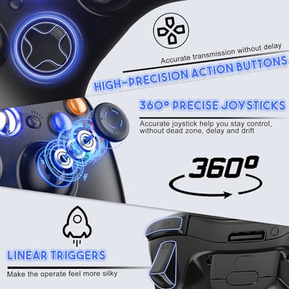 Gamrombo 2 Pack Replacement for Xbox 360 Controller, Wireless Controllers Gamepad Upgraded Joystick Compatible with 360 & Slim, Windows 11/10/8/7 PC Controller - INCOMPATIBLE with Xbox One/Series - color: Black+Black