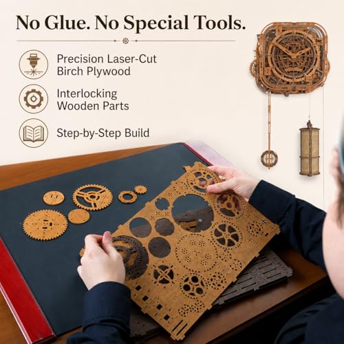 WOODEN.CITY 3D Wooden Puzzle – Gear Globe Wall Clock | Wooden Clock Puzzle Model Building Kit for Adults | 369 Pieces | Mechanical 3D Puzzle Clock | No Glue Required | Made in EU - color: Globe Wall Clock