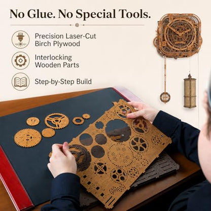 WOODEN.CITY 3D Wooden Puzzle – Gear Globe Wall Clock | Wooden Clock Puzzle Model Building Kit for Adults | 369 Pieces | Mechanical 3D Puzzle Clock | No Glue Required | Made in EU - color: Globe Wall Clock