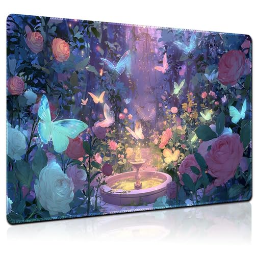 MTG Playmat 24x14 Inch | Optional Game Zone Layout | Non-Slip Rubber Base | Stitched Edges | Includes Free Storage Bag | for TCG, Board Games, and Desk Use(Bloomheart,Without Zone) - color: Bloomheart, style: Without zone