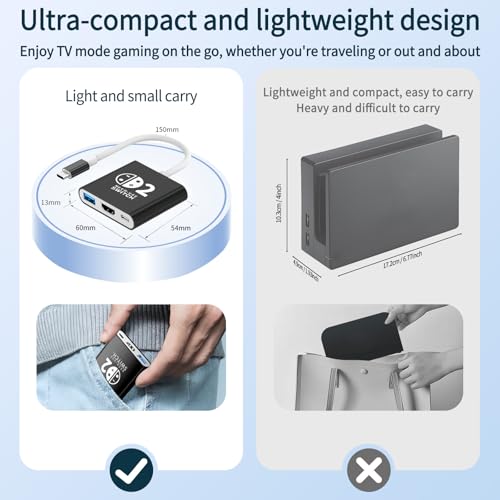 Dock for Switch 2, Portable Travel for Switch 2 Docking Station for TV, for Switch2 Tv Adapter with HDMI2.0/PD 100W/USB3.0 Port, Support 4K/1080P/120HZ/ TV Dock Mode, Black
