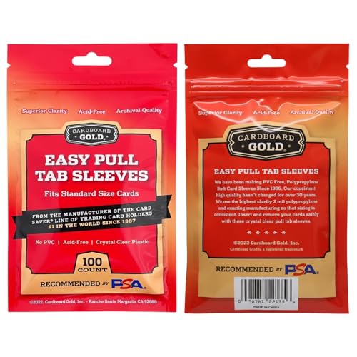 Cardboard Gold 2-Mil Tabbed Sleeves for Semi Rigid Card Holder Compatible with Card Saver 1 and Toploader for Grading Submissions - Archival Safe Pull Tab Design - 100 Count - size: 100 Sleeves