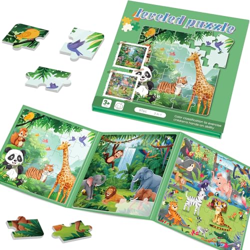 Magnetic Puzzles for Toddlers 3-5 Toddler Puzzle Travel Toys （Animal） | Jigsaw Puzzles for Kids 97-Pieces Travel Toys, Animal Jungle Puzzles Ages 4-6 Road Car Trip & Airplane Activity - style: Animal Jungle