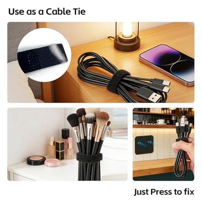 20 Pack Under Desk Cable Management Clips | Adjustable Hook-and-Loop Wire Holders for Home Office PC Gaming Setup