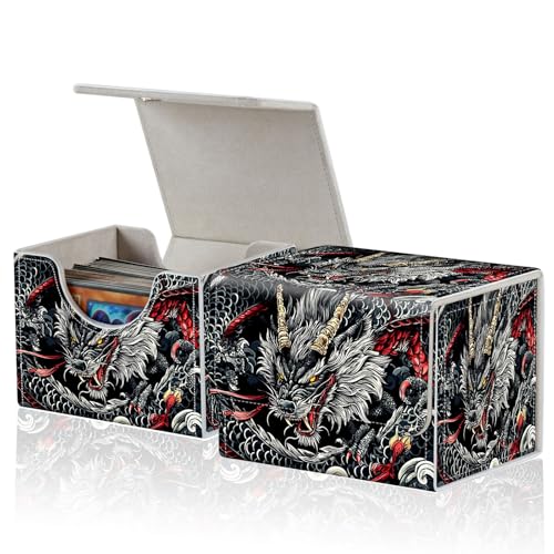 for MTG Commander Deck Box,Card Deck Box for Trading Yugioh MTG,Fits 100 Double Sleeved Cards,PU Leather Strong Magnet Case for Magic Commander TCG CCG,Black Cool Dragon - color: Black Cool Dragon